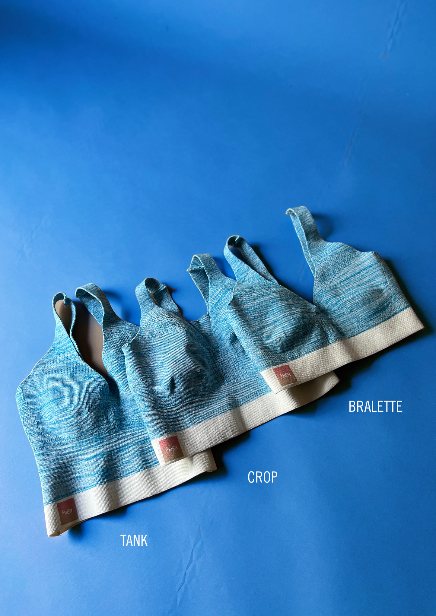 &HER blizzard blue v neck bralette crop tank comparison