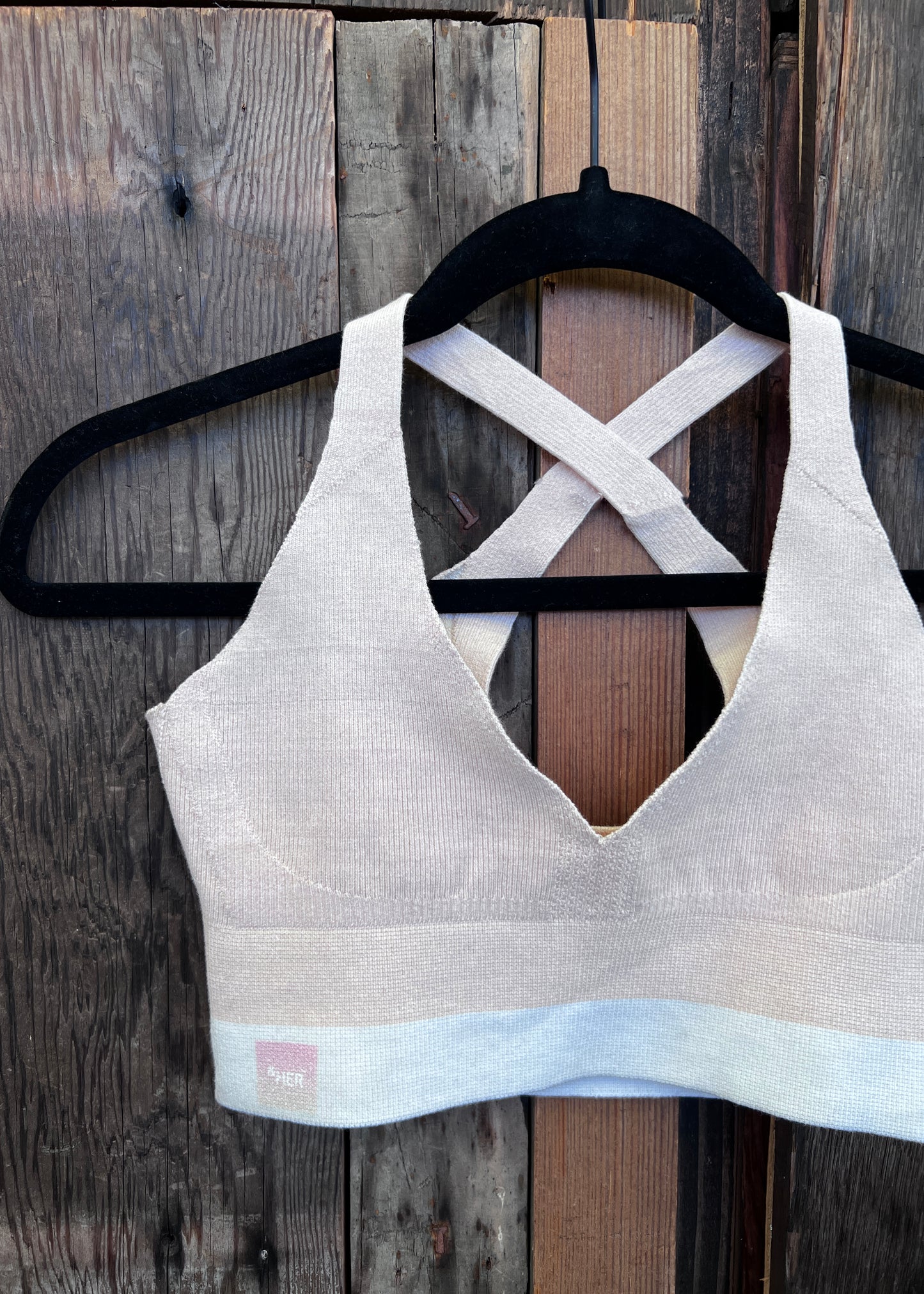 &HER peach jaspe v neck crop bra with cross over straps