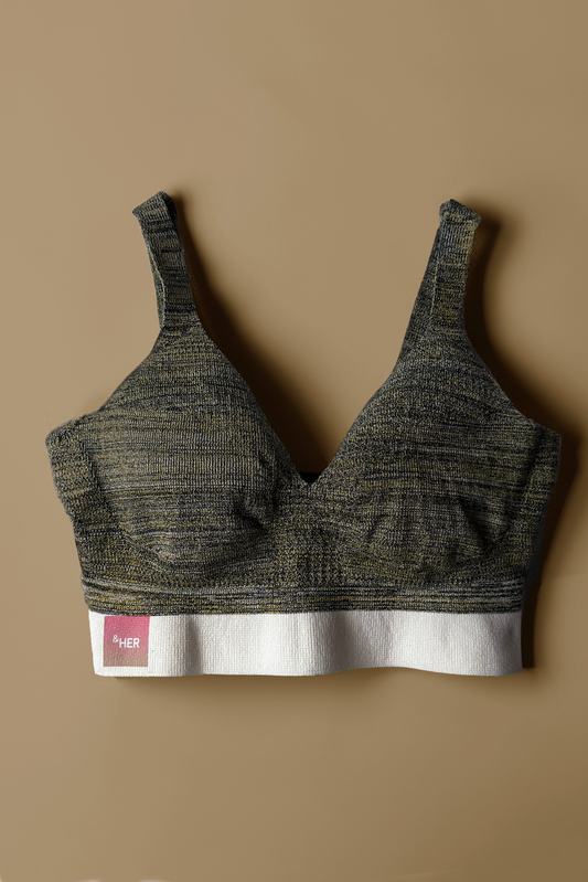 &HER Hemp collection in mineral jaspe V neck bralette