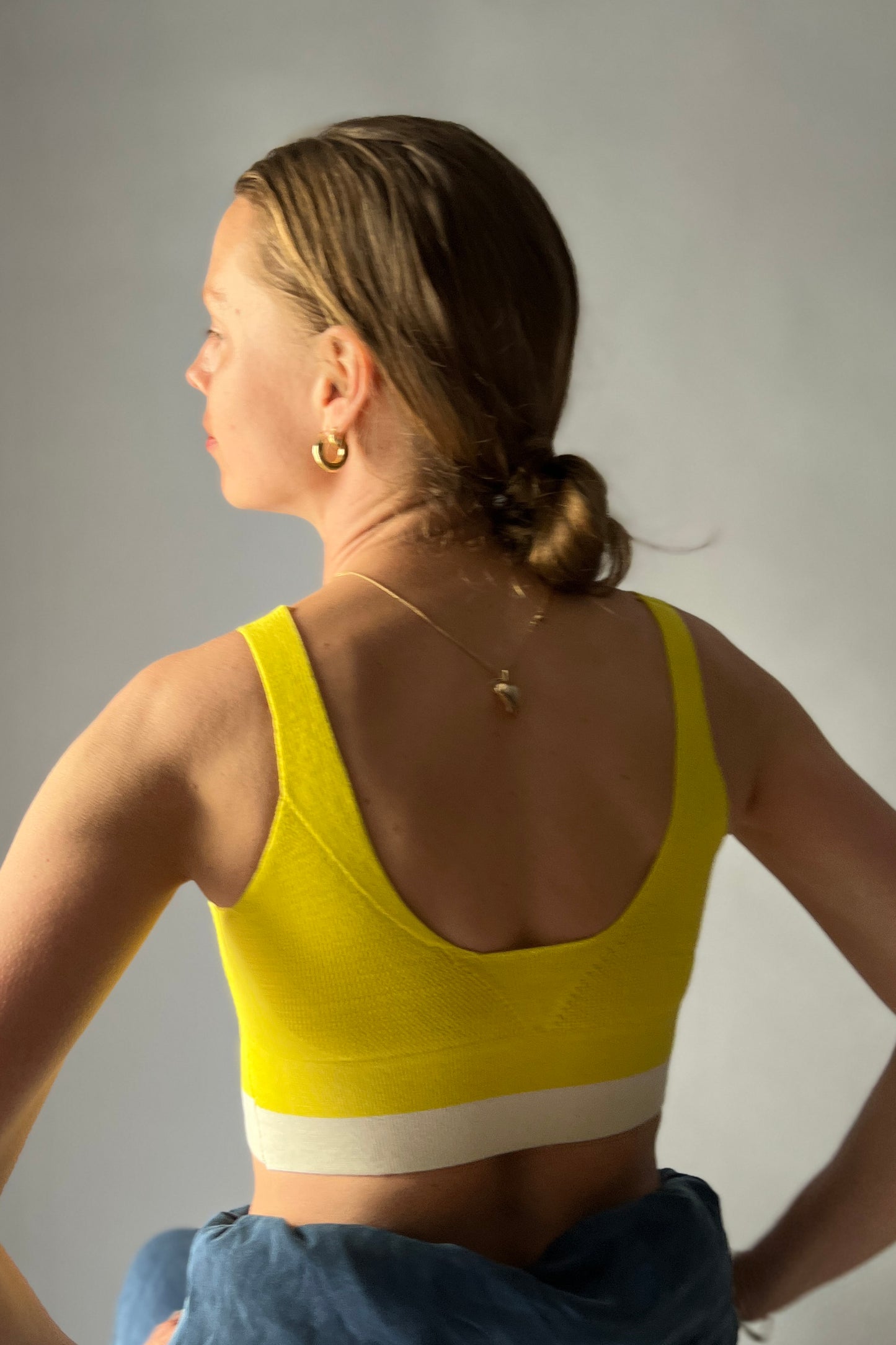 &HER electric yellow v neck crop bra back view