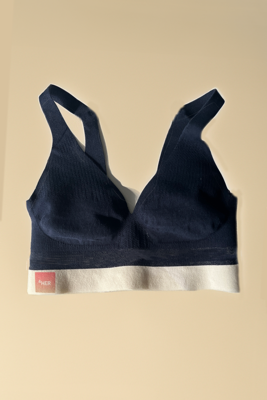 &HER Hemp collection in royal blue V neck crop bra