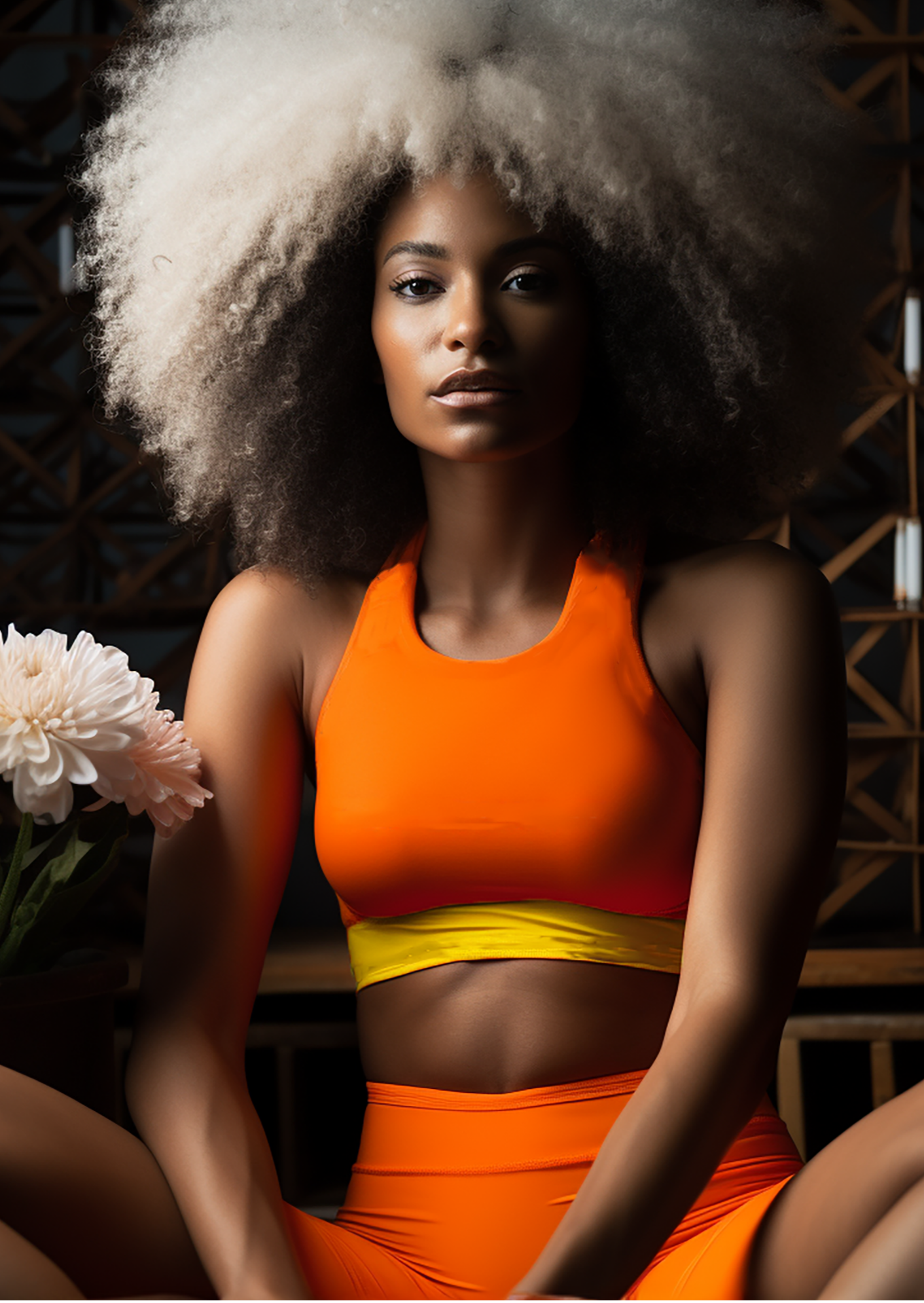 &HER safety orange on a  woman of color interpreted by AI