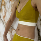&HER Hemp collection in sulfur gold V neck crop bra with panty