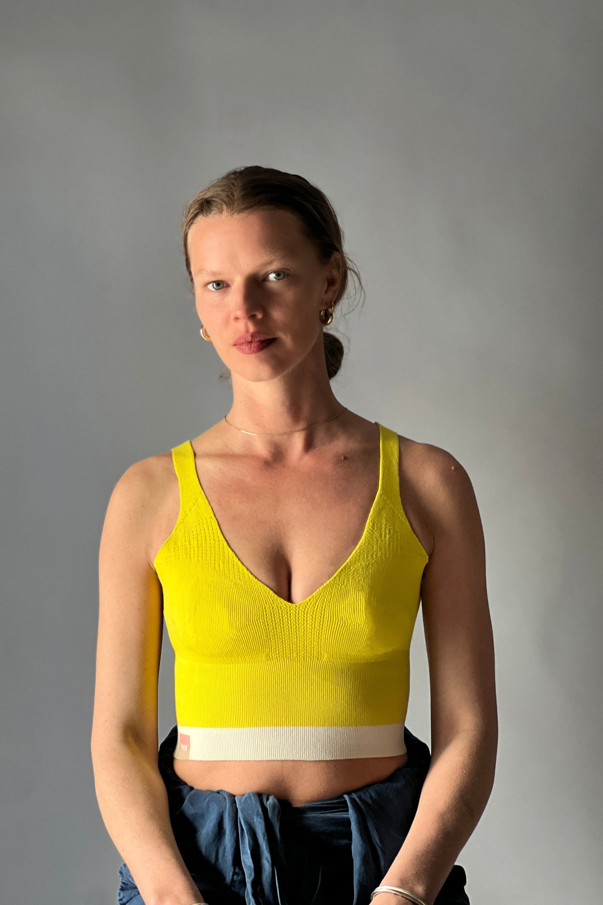 &HER electric yellow v neck long line tank bra