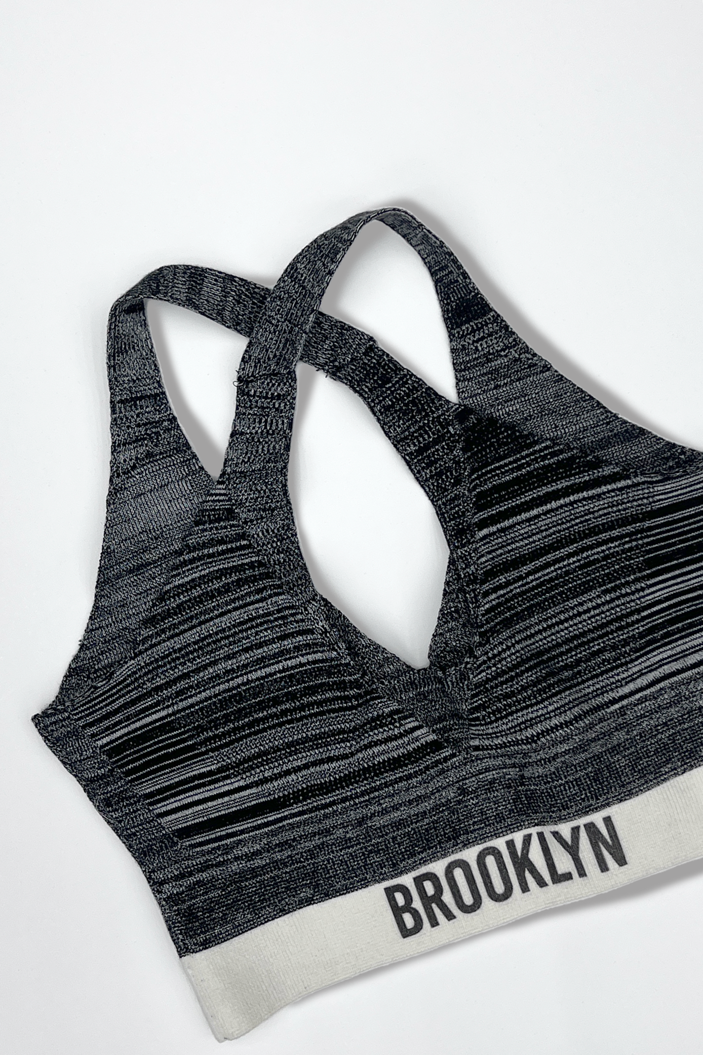 &HER black jaspe V neck bra cross back with Brooklyn Print