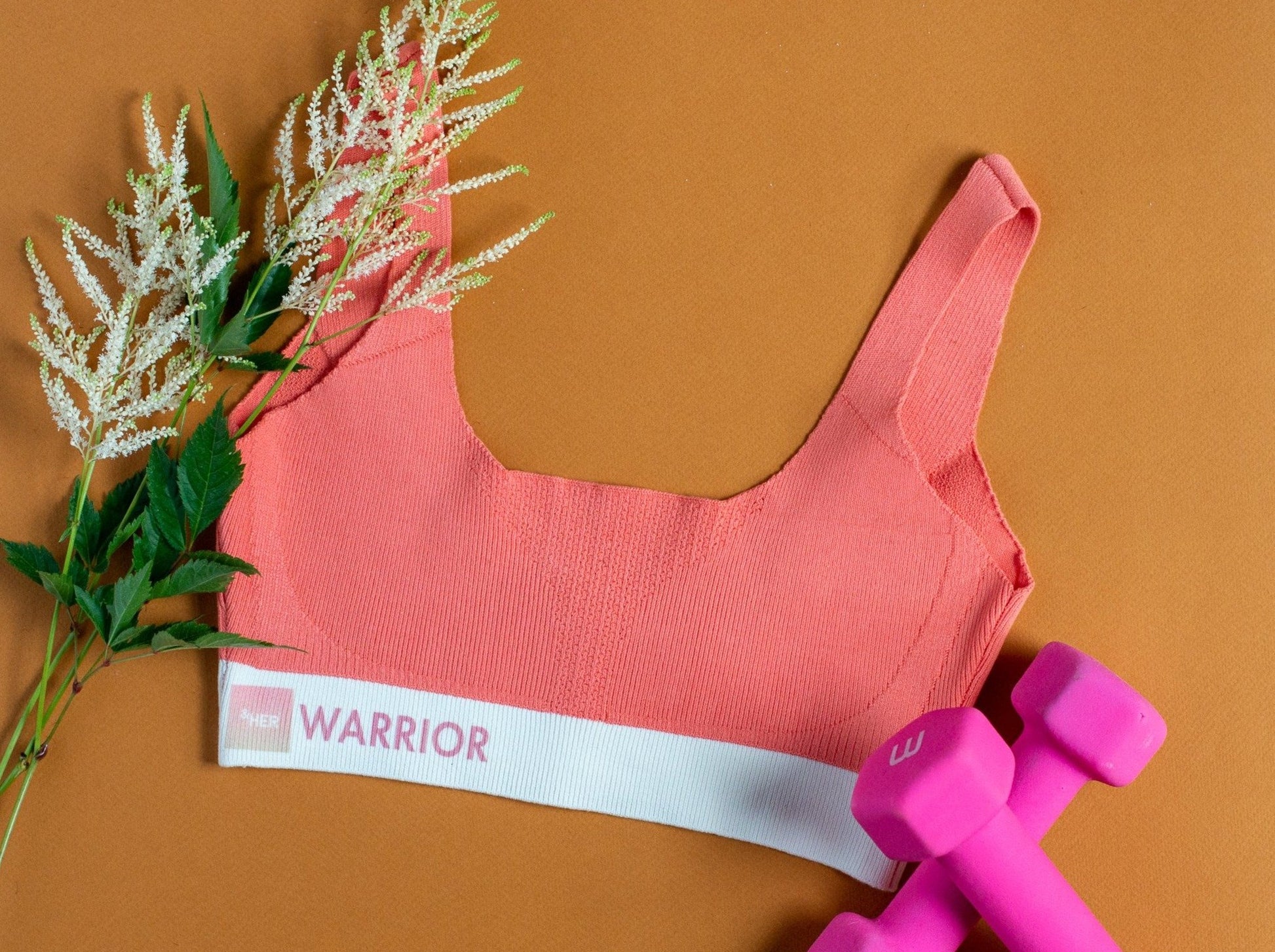 &Her customized bra in Fiesta with WARRIOR print. This bra is customized, tailor made, and personalized.